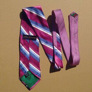 Tommy Hilfiger 100% silk made in USA striped tie magenta blue white